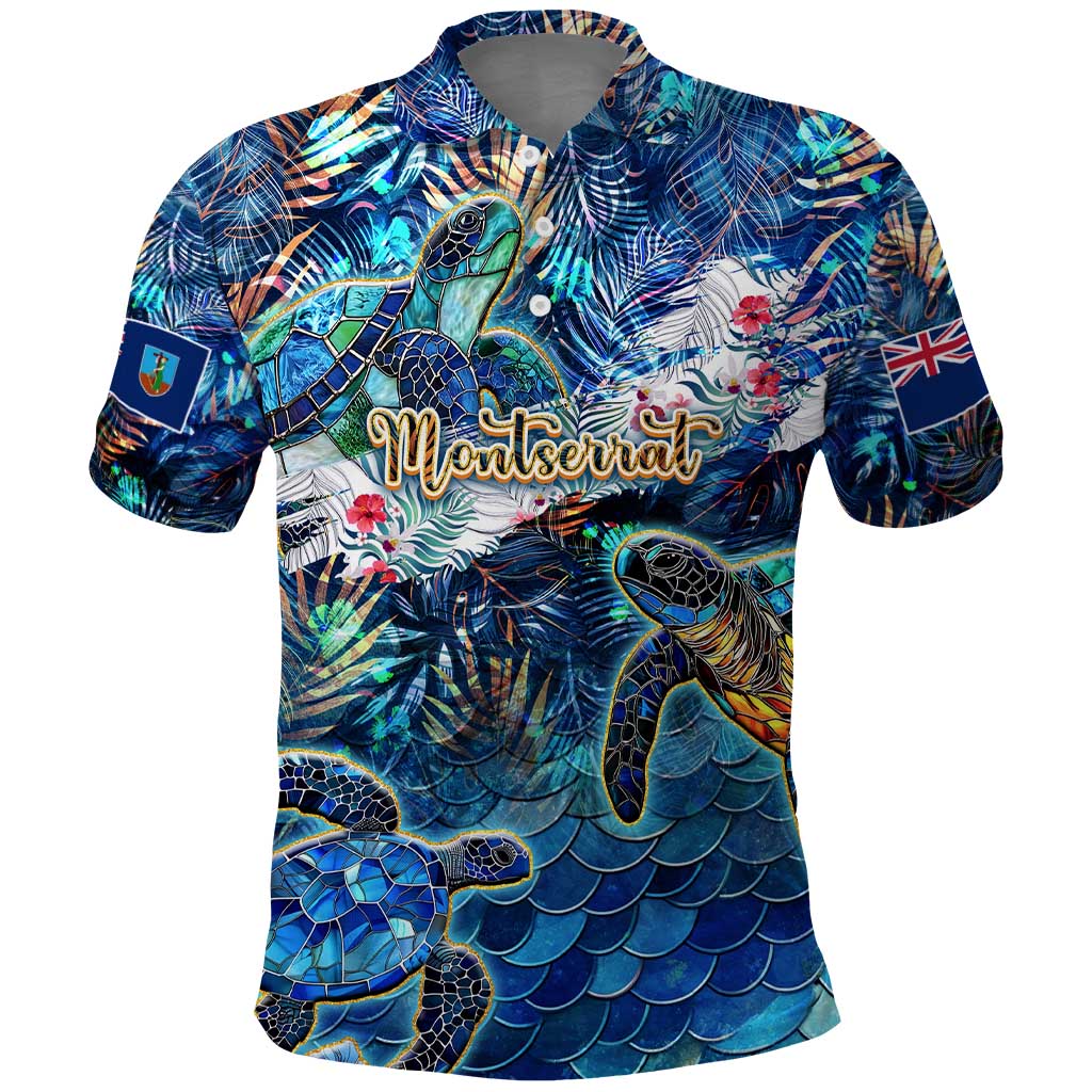 Montserrat Polo Shirt Sea Turtle Tropical Pattern - Wonder Print Shop