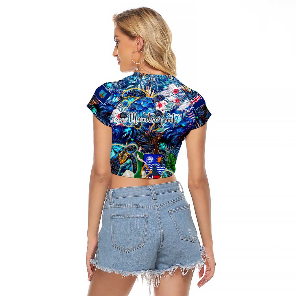 Montserrat Raglan Cropped T Shirt Sea Turtle Tropical Pattern - Wonder Print Shop