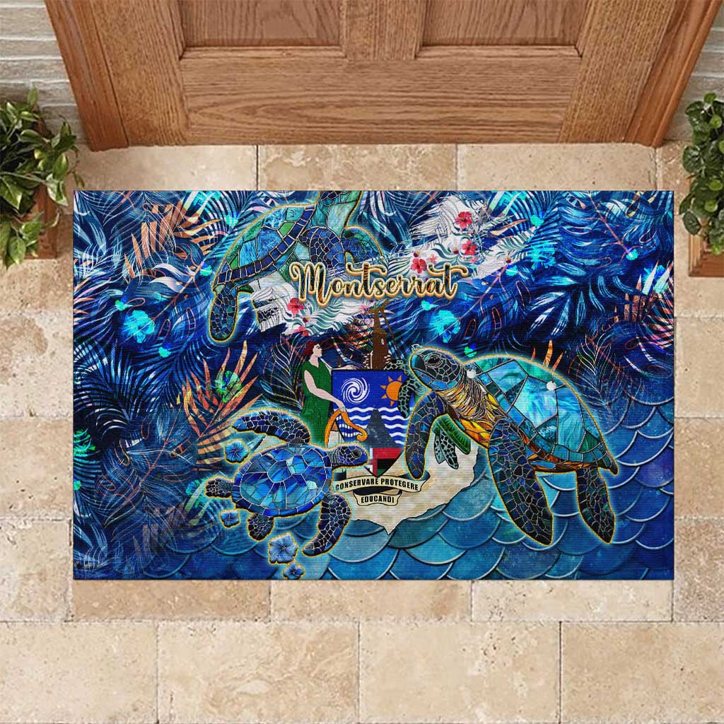 Montserrat Rubber Doormat Sea Turtle Tropical Pattern - Wonder Print Shop