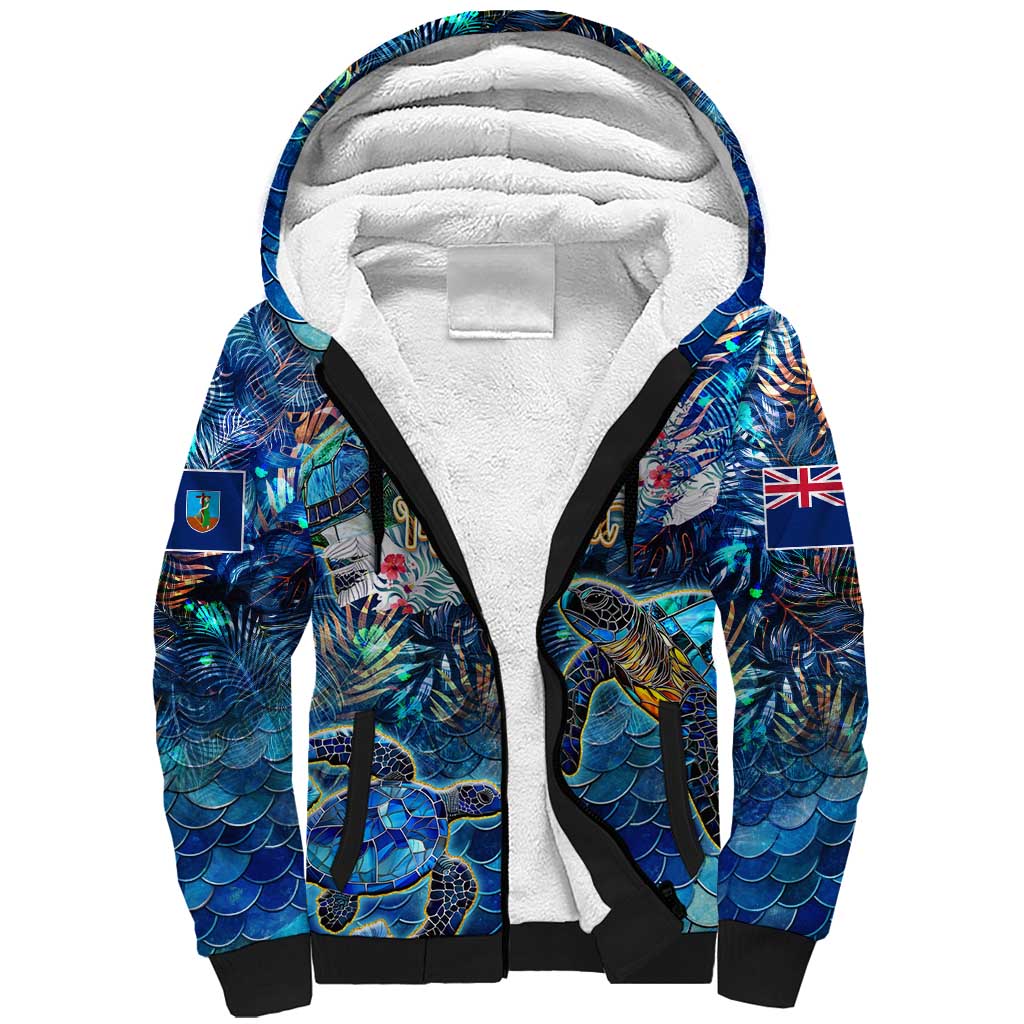Montserrat Sherpa Hoodie Sea Turtle Tropical Pattern - Wonder Print Shop