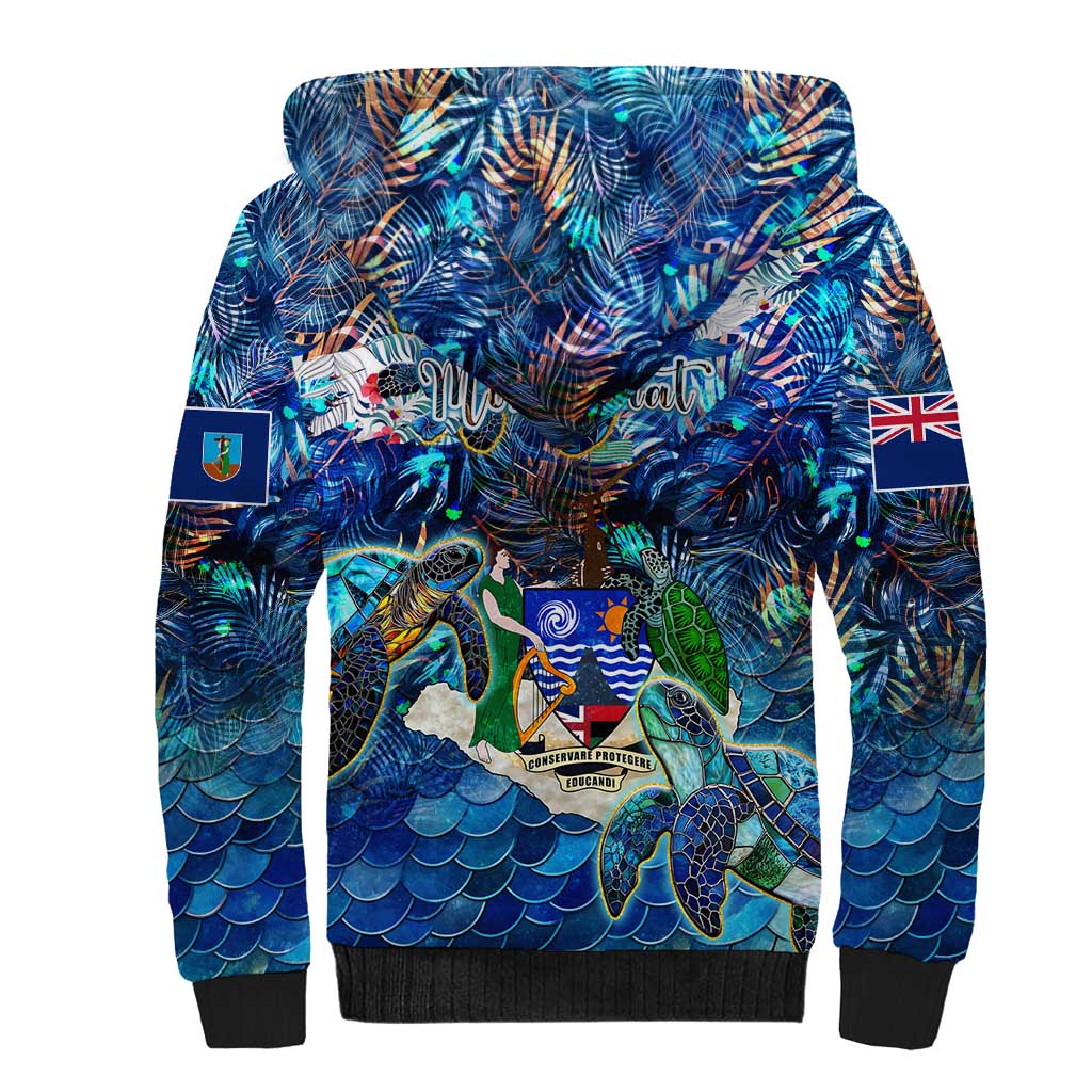 Montserrat Sherpa Hoodie Sea Turtle Tropical Pattern - Wonder Print Shop