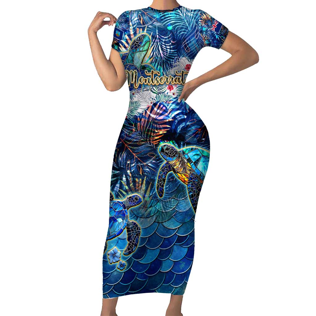 Montserrat Short Sleeve Bodycon Dress Sea Turtle Tropical Pattern - Wonder Print Shop