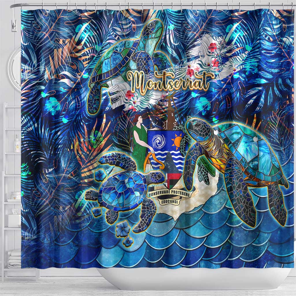 Montserrat Shower Curtain Sea Turtle Tropical Pattern - Wonder Print Shop