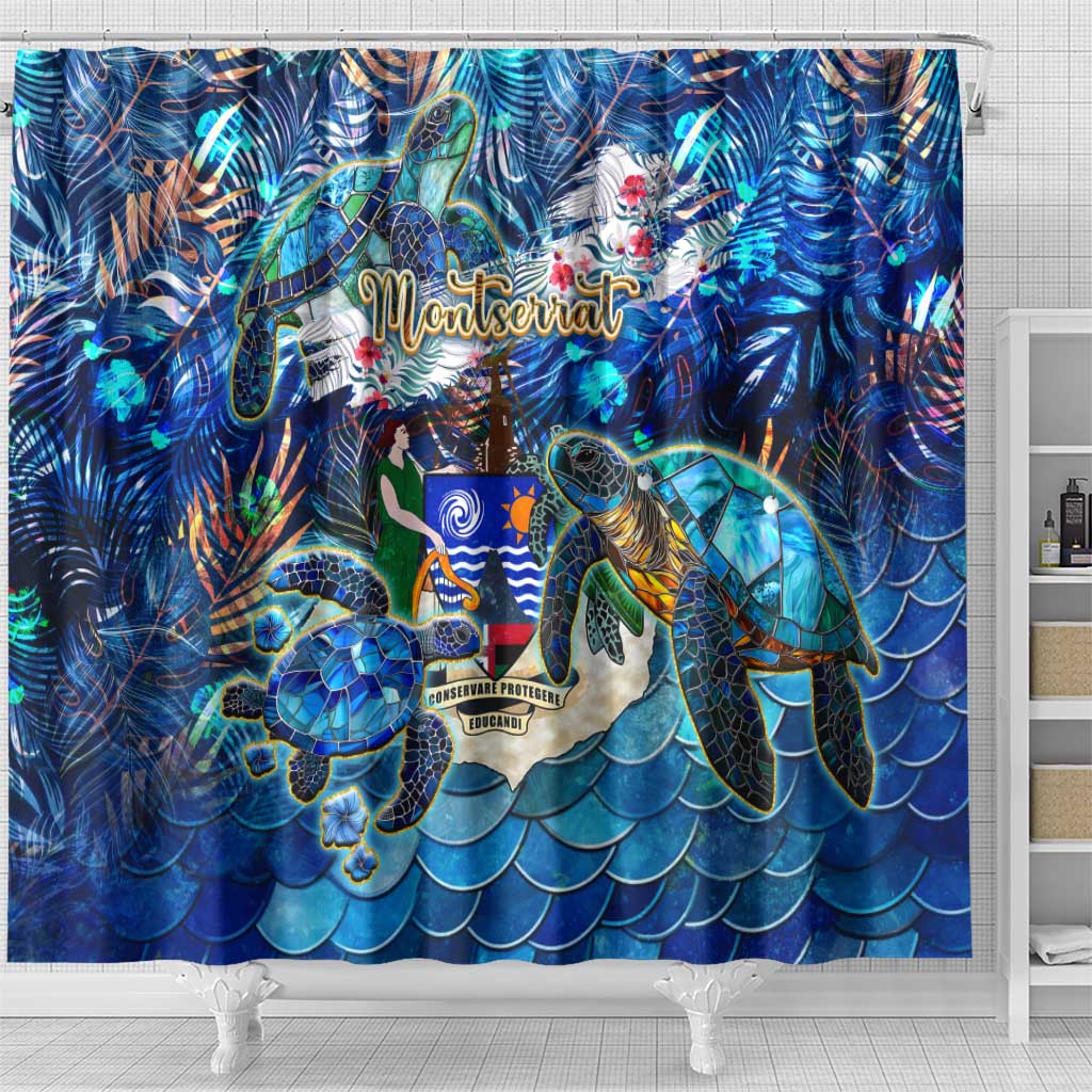 Montserrat Shower Curtain Sea Turtle Tropical Pattern - Wonder Print Shop