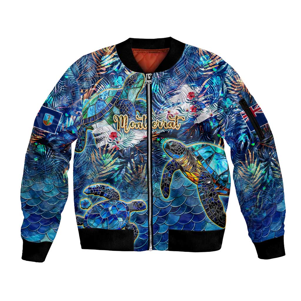 Montserrat Sleeve Zip Bomber Jacket Sea Turtle Tropical Pattern - Wonder Print Shop