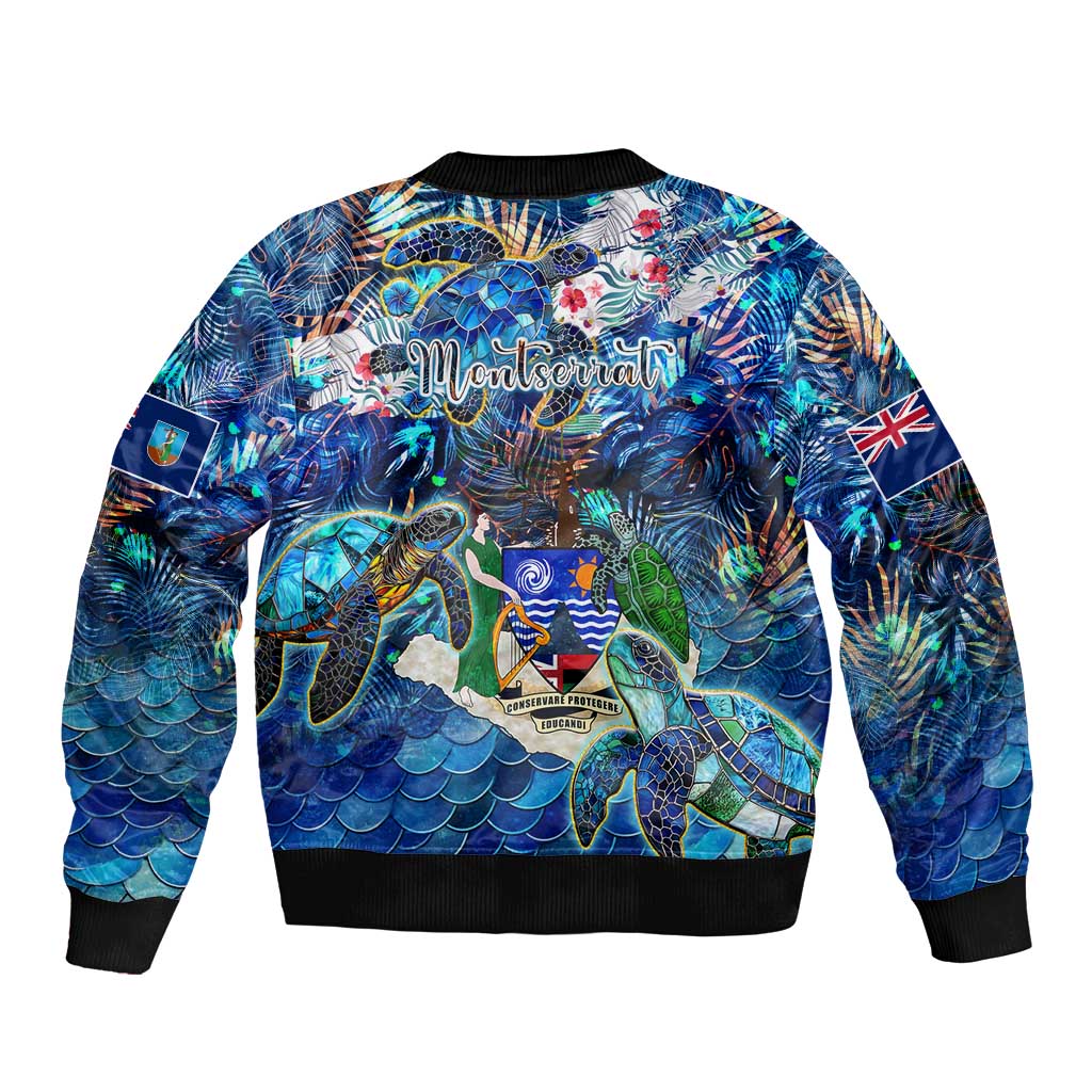 Montserrat Sleeve Zip Bomber Jacket Sea Turtle Tropical Pattern - Wonder Print Shop