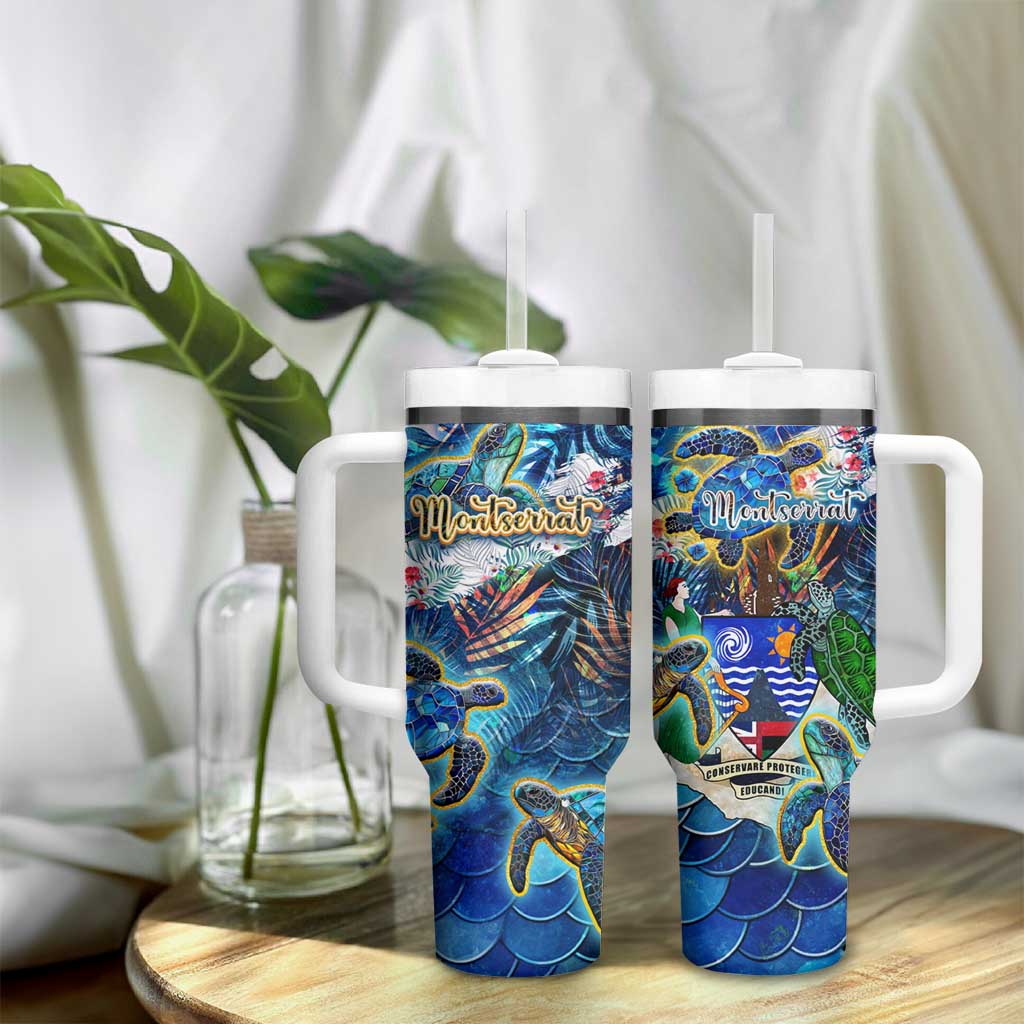 Montserrat Tumbler With Handle Sea Turtle Tropical Pattern - Wonder Print Shop