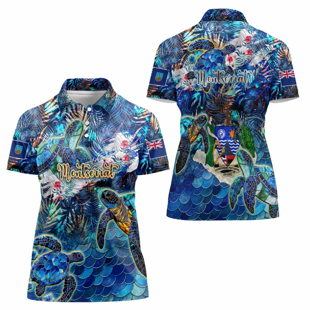 Montserrat Women Polo Shirt Sea Turtle Tropical Pattern - Wonder Print Shop