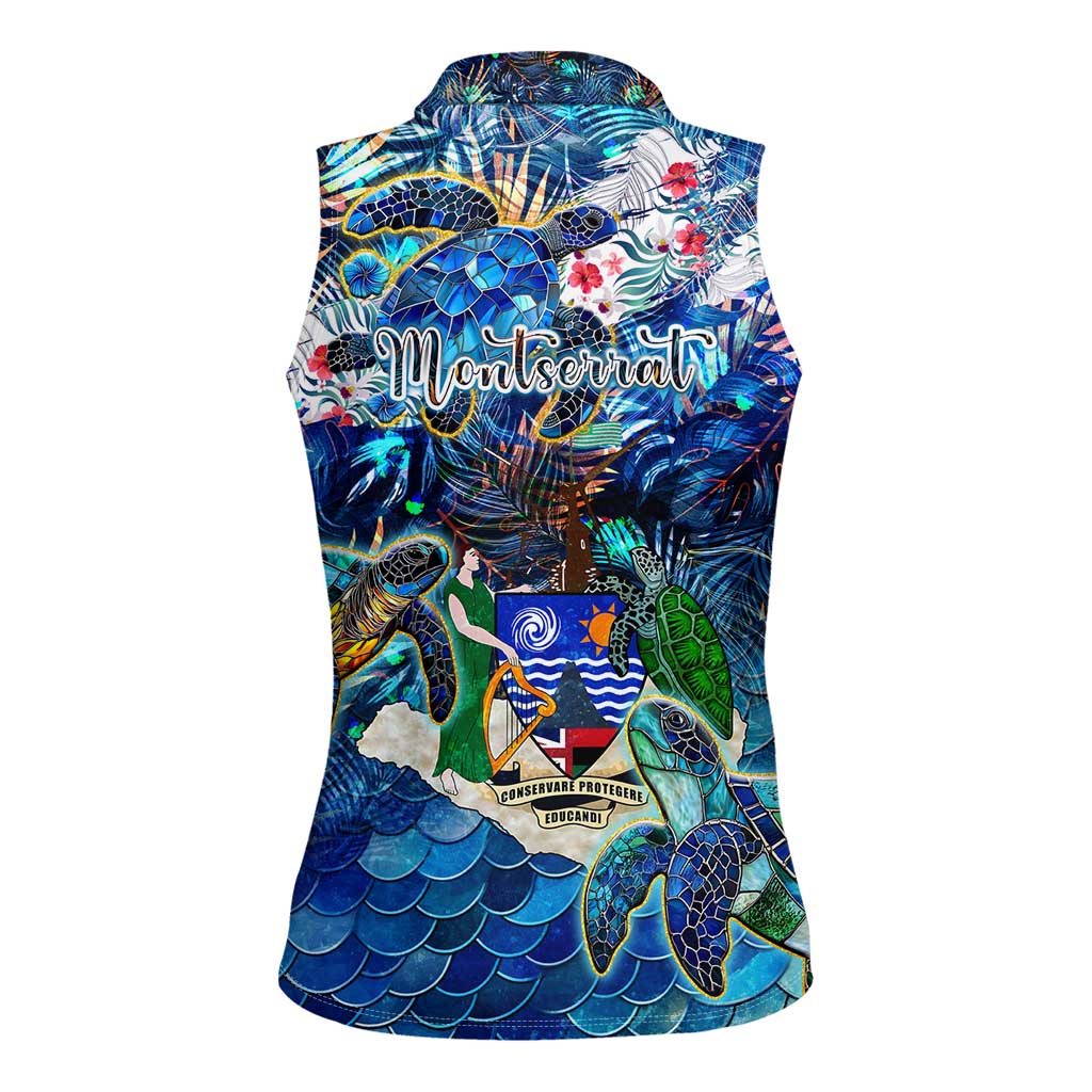Montserrat Women Sleeveless Polo Shirt Sea Turtle Tropical Pattern - Wonder Print Shop