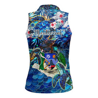 Montserrat Women Sleeveless Polo Shirt Sea Turtle Tropical Pattern - Wonder Print Shop