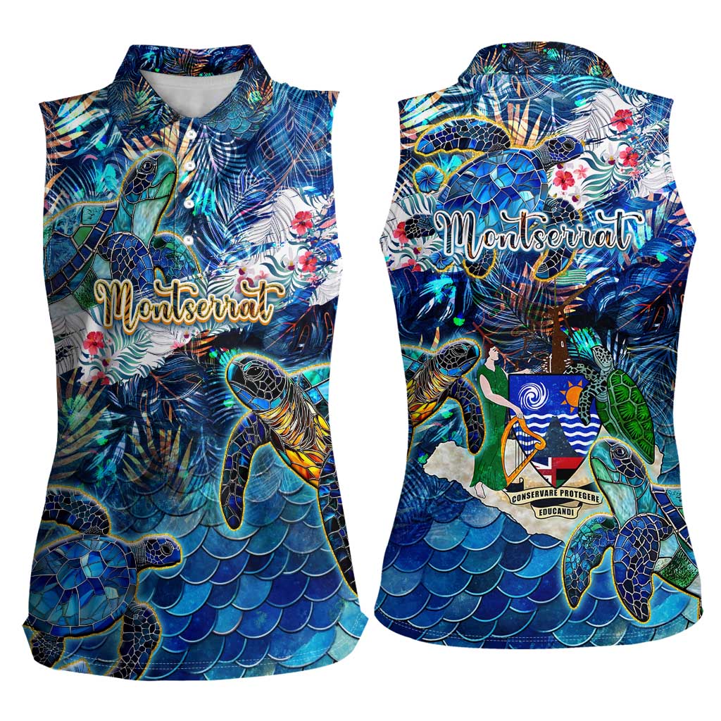 Montserrat Women Sleeveless Polo Shirt Sea Turtle Tropical Pattern - Wonder Print Shop