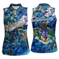 Montserrat Women Sleeveless Polo Shirt Sea Turtle Tropical Pattern - Wonder Print Shop