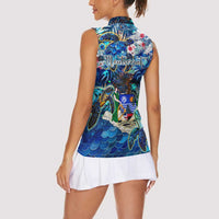 Montserrat Women Sleeveless Polo Shirt Sea Turtle Tropical Pattern - Wonder Print Shop