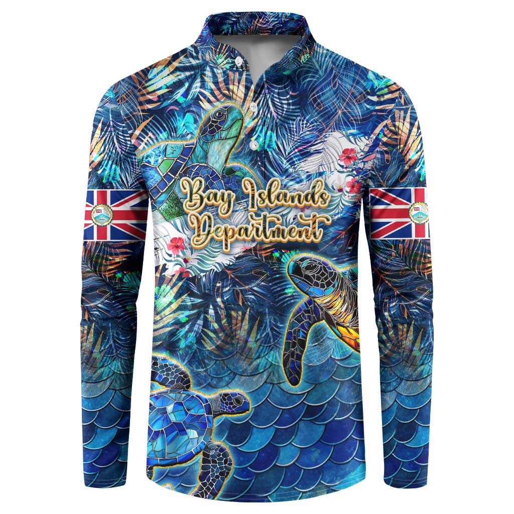 Bay Islands Department Button Sweatshirt Sea Turtle Tropical Pattern