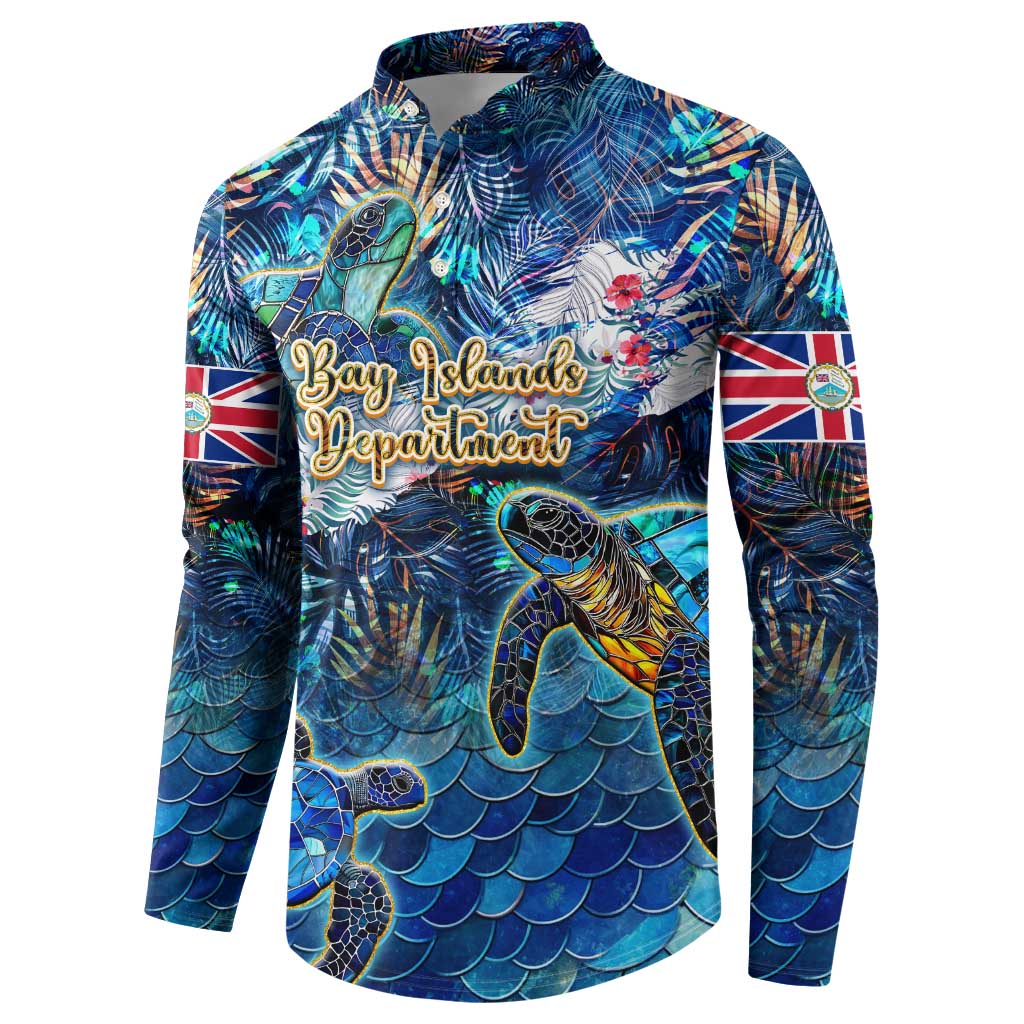 Bay Islands Department Button Sweatshirt Sea Turtle Tropical Pattern