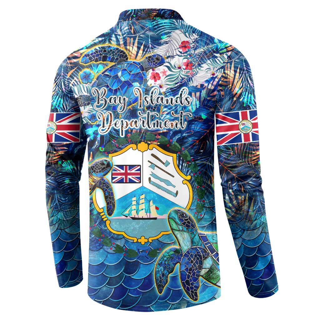 Bay Islands Department Button Sweatshirt Sea Turtle Tropical Pattern