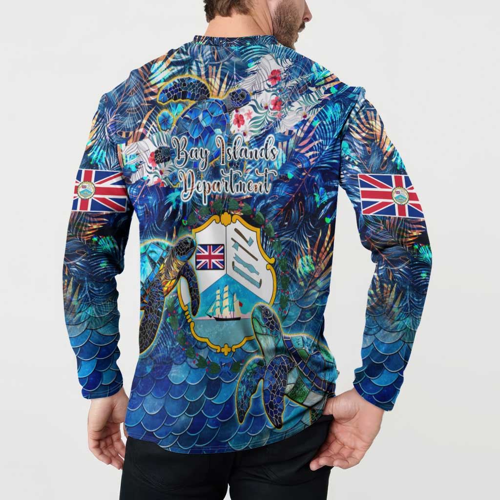 Bay Islands Department Button Sweatshirt Sea Turtle Tropical Pattern