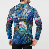 Bay Islands Department Button Sweatshirt Sea Turtle Tropical Pattern