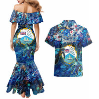 Bay Islands Department Couples Matching Mermaid Dress and Hawaiian Shirt Sea Turtle Tropical Pattern