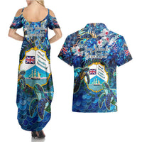 Bay Islands Department Couples Matching Summer Maxi Dress and Hawaiian Shirt Sea Turtle Tropical Pattern
