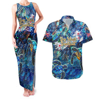 Bay Islands Department Couples Matching Tank Maxi Dress and Hawaiian Shirt Sea Turtle Tropical Pattern