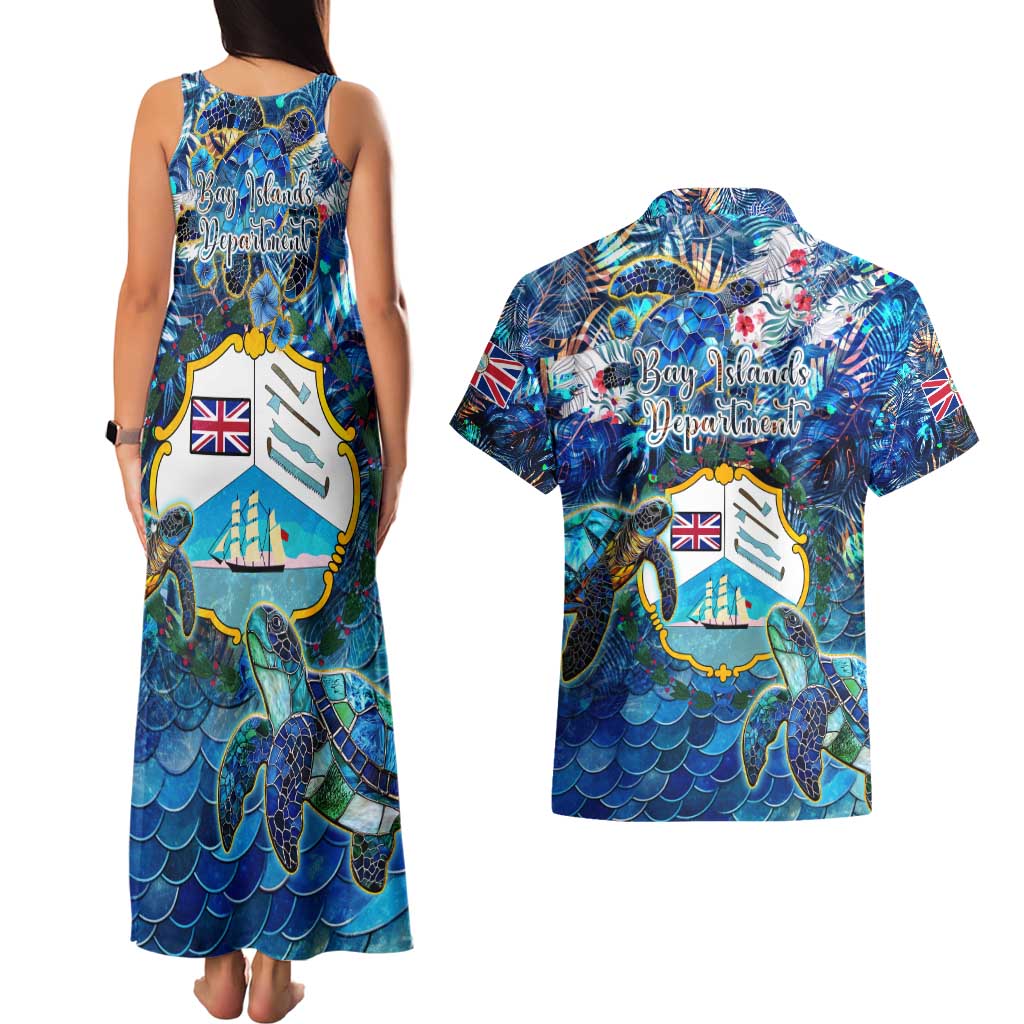 Bay Islands Department Couples Matching Tank Maxi Dress and Hawaiian Shirt Sea Turtle Tropical Pattern
