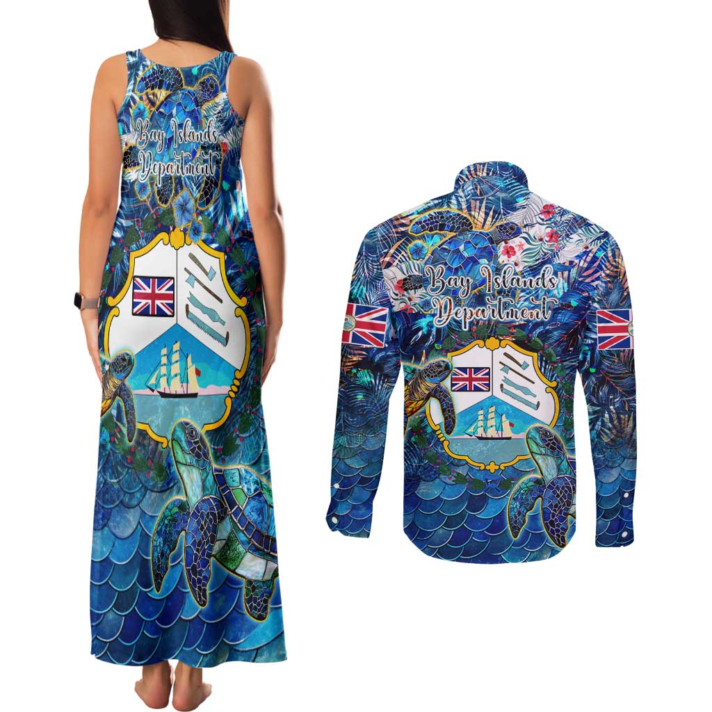 Bay Islands Department Couples Matching Tank Maxi Dress and Long Sleeve Button Shirt Sea Turtle Tropical Pattern
