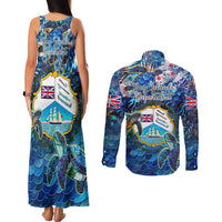Bay Islands Department Couples Matching Tank Maxi Dress and Long Sleeve Button Shirt Sea Turtle Tropical Pattern
