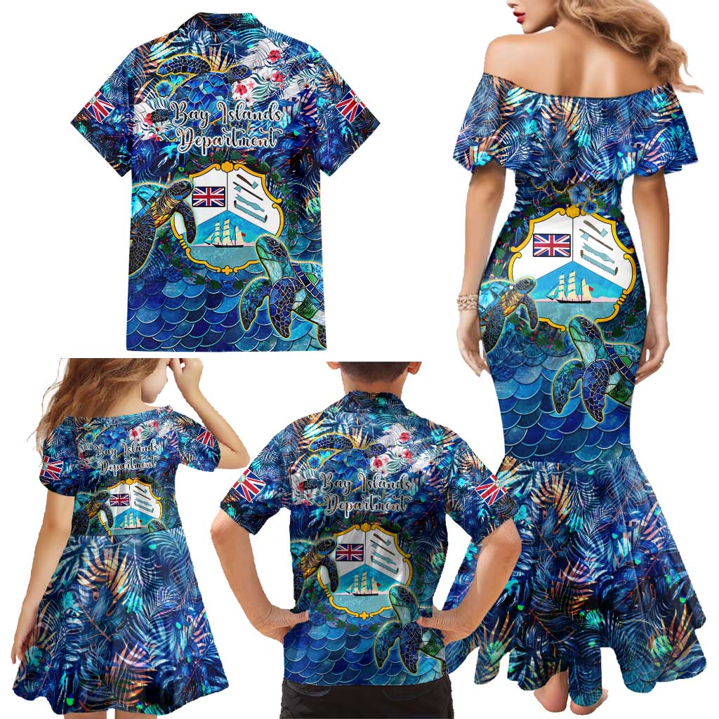 Bay Islands Department Family Matching Mermaid Dress and Hawaiian Shirt Sea Turtle Tropical Pattern