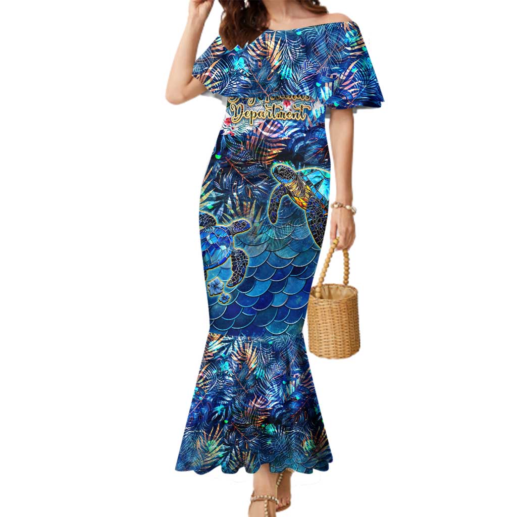 Bay Islands Department Family Matching Mermaid Dress and Hawaiian Shirt Sea Turtle Tropical Pattern