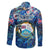 Bay Islands Department Family Matching Off The Shoulder Long Sleeve Dress and Hawaiian Shirt Sea Turtle Tropical Pattern