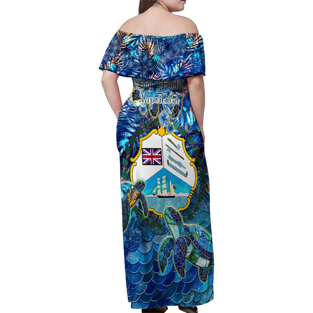 Bay Islands Department Family Matching Off Shoulder Maxi Dress and Hawaiian Shirt Sea Turtle Tropical Pattern