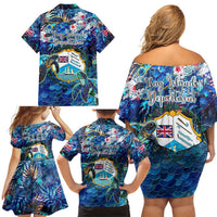 Bay Islands Department Family Matching Off Shoulder Short Dress and Hawaiian Shirt Sea Turtle Tropical Pattern - Wonder Print Shop
