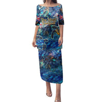 Bay Islands Department Family Matching Puletasi and Hawaiian Shirt Sea Turtle Tropical Pattern