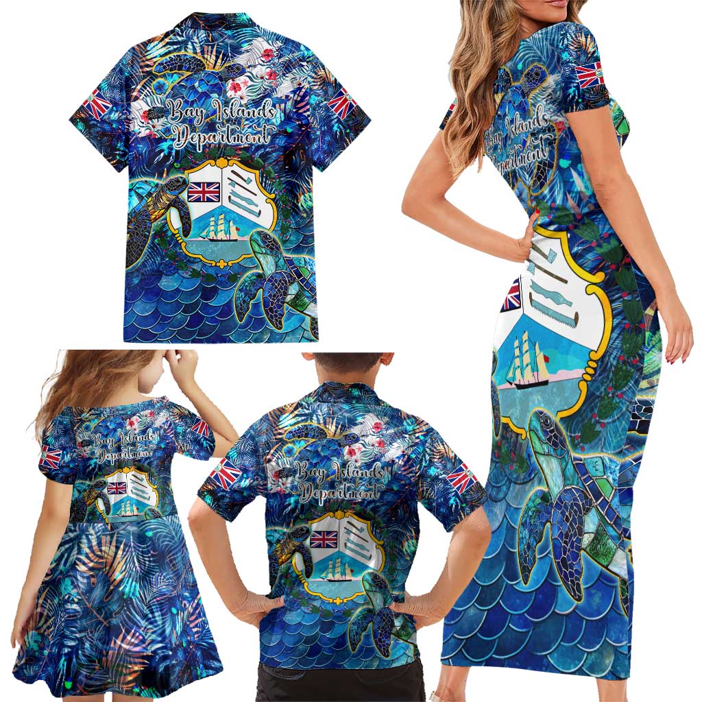 Bay Islands Department Family Matching Short Sleeve Bodycon Dress and Hawaiian Shirt Sea Turtle Tropical Pattern - Wonder Print Shop