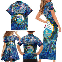 Bay Islands Department Family Matching Short Sleeve Bodycon Dress and Hawaiian Shirt Sea Turtle Tropical Pattern - Wonder Print Shop