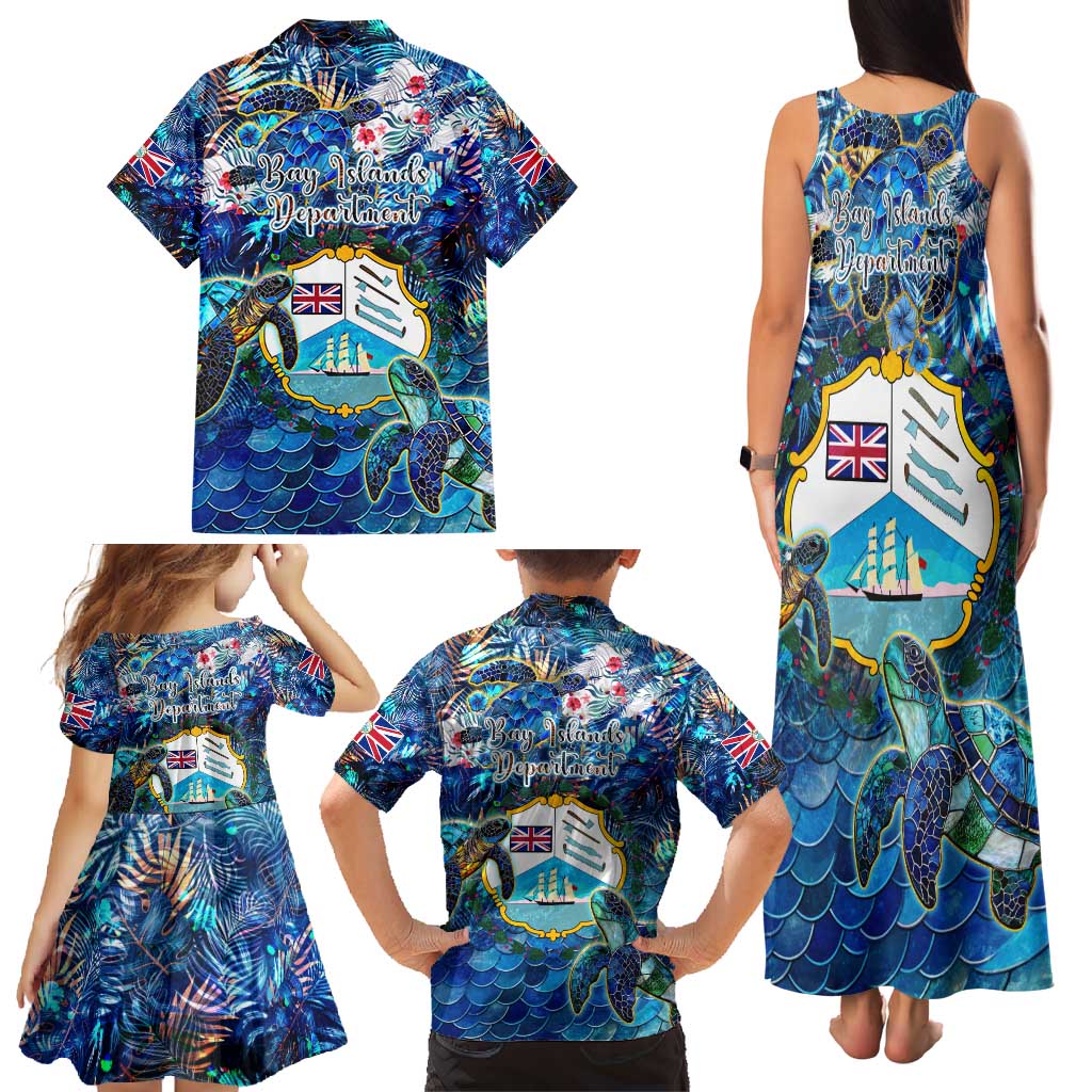 Bay Islands Department Family Matching Tank Maxi Dress and Hawaiian Shirt Sea Turtle Tropical Pattern - Wonder Print Shop