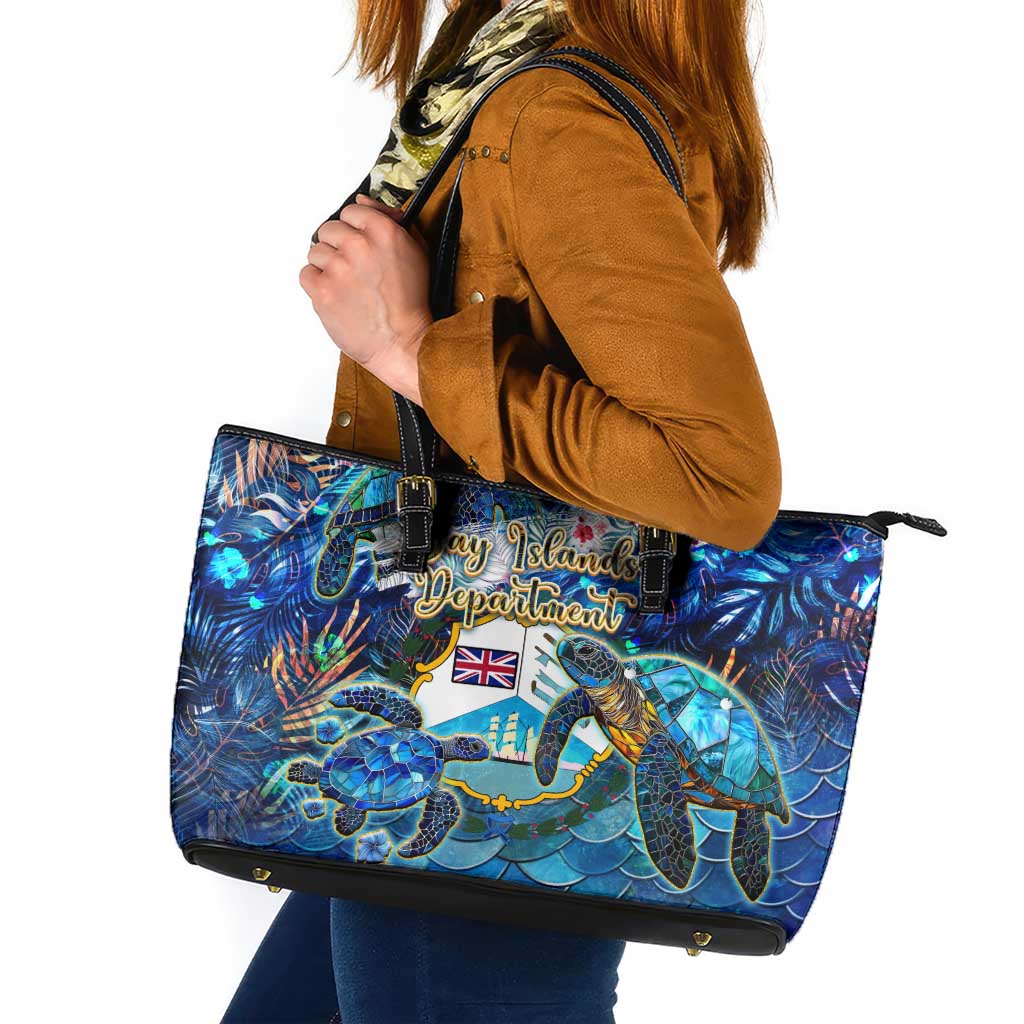 Bay Islands Department Leather Tote Bag Sea Turtle Tropical Pattern