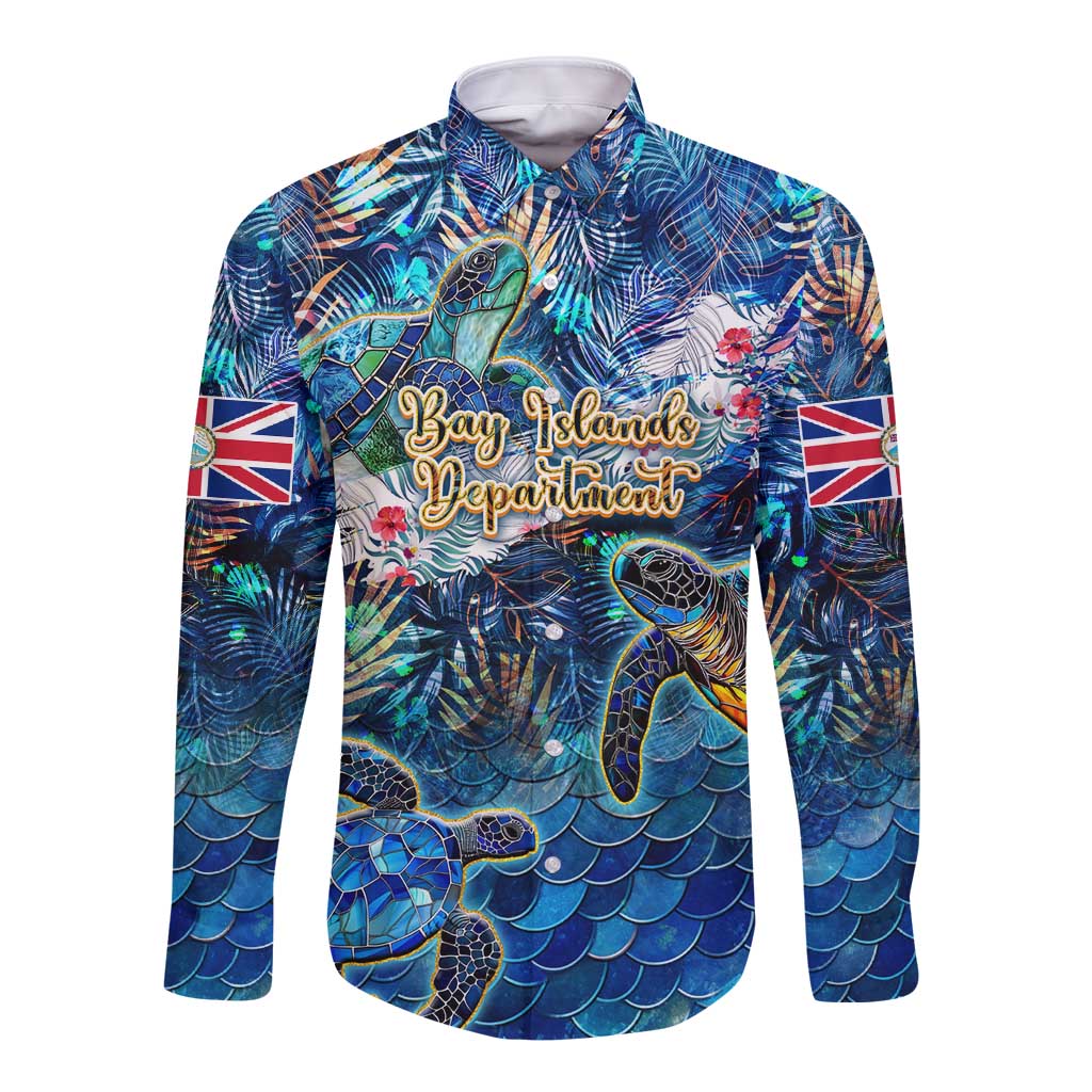 Bay Islands Department Long Sleeve Button Shirt Sea Turtle Tropical Pattern