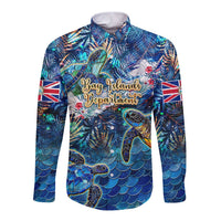 Bay Islands Department Long Sleeve Button Shirt Sea Turtle Tropical Pattern