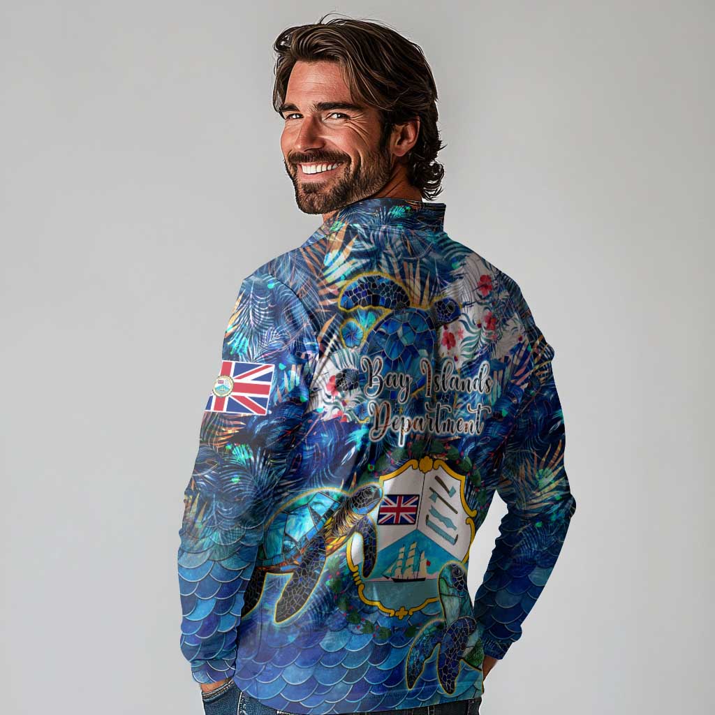 Bay Islands Department Long Sleeve Polo Shirt Sea Turtle Tropical Pattern - Wonder Print Shop