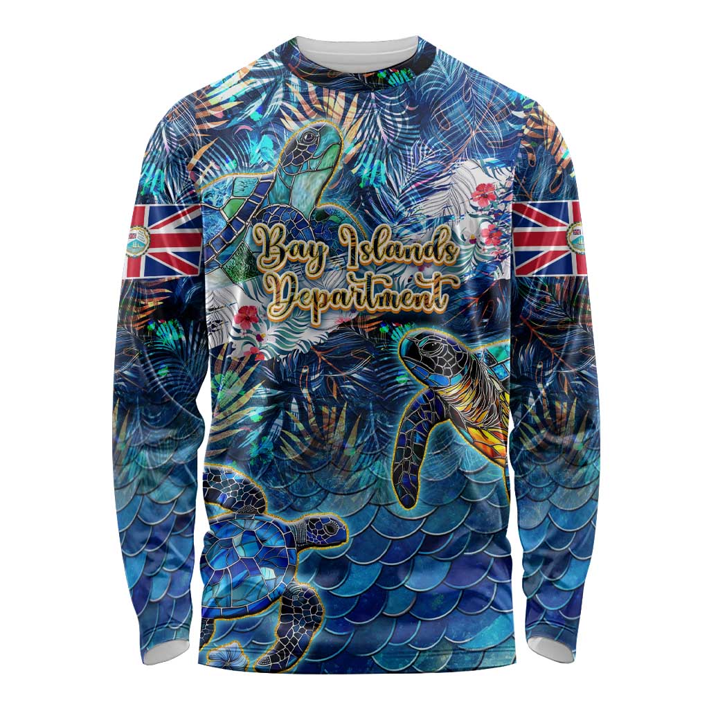 Bay Islands Department Long Sleeve Shirt Sea Turtle Tropical Pattern - Wonder Print Shop