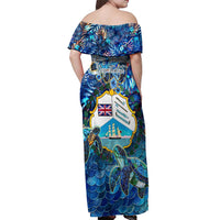 Bay Islands Department Off Shoulder Maxi Dress Sea Turtle Tropical Pattern - Wonder Print Shop