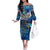 Bay Islands Department Off The Shoulder Long Sleeve Dress Sea Turtle Tropical Pattern - Wonder Print Shop