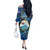 Bay Islands Department Off The Shoulder Long Sleeve Dress Sea Turtle Tropical Pattern - Wonder Print Shop