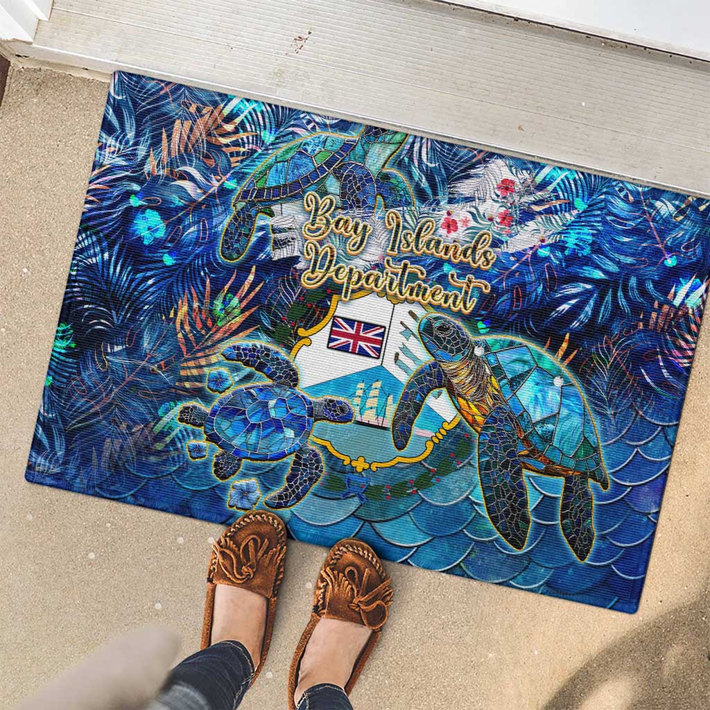 Bay Islands Department Rubber Doormat Sea Turtle Tropical Pattern - Wonder Print Shop