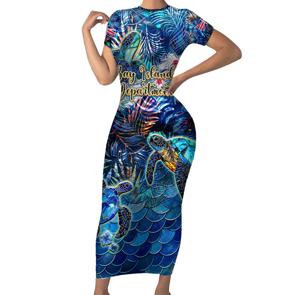Bay Islands Department Short Sleeve Bodycon Dress Sea Turtle Tropical Pattern - Wonder Print Shop