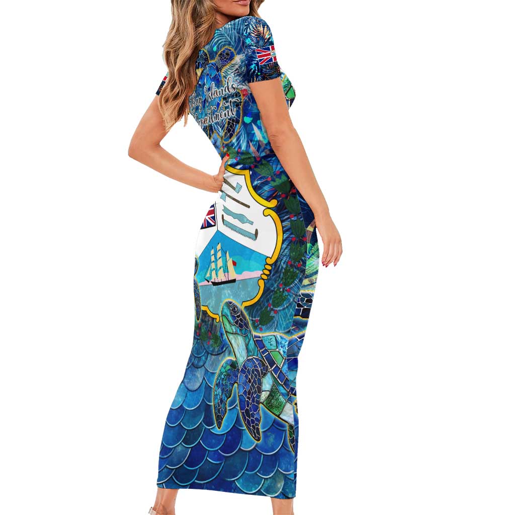 Bay Islands Department Short Sleeve Bodycon Dress Sea Turtle Tropical Pattern - Wonder Print Shop