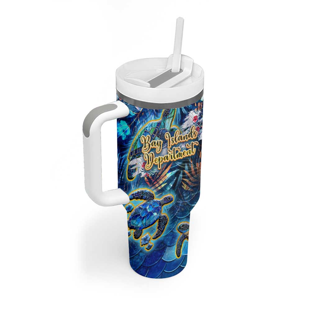 Bay Islands Department Tumbler With Handle Sea Turtle Tropical Pattern - Wonder Print Shop