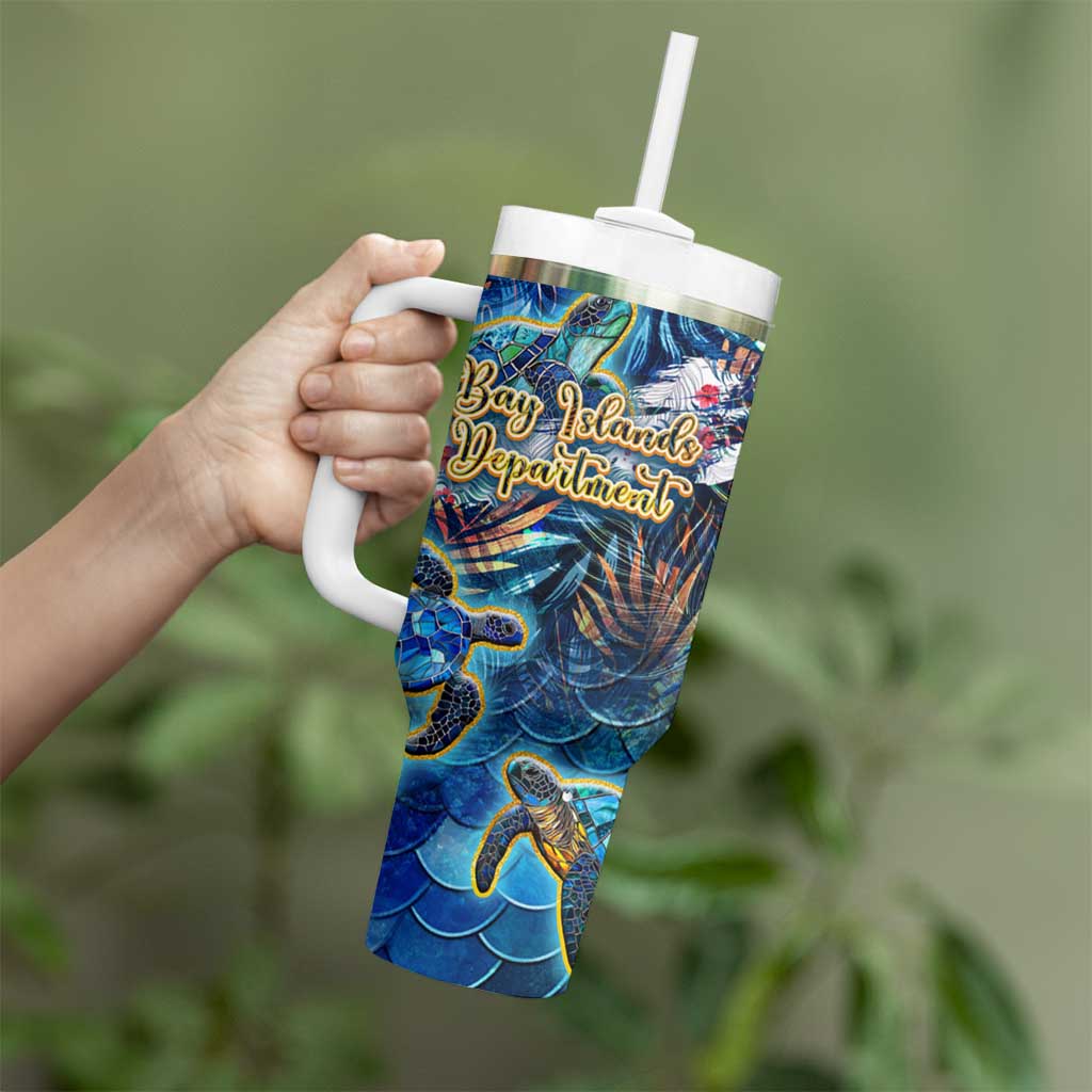 Bay Islands Department Tumbler With Handle Sea Turtle Tropical Pattern - Wonder Print Shop